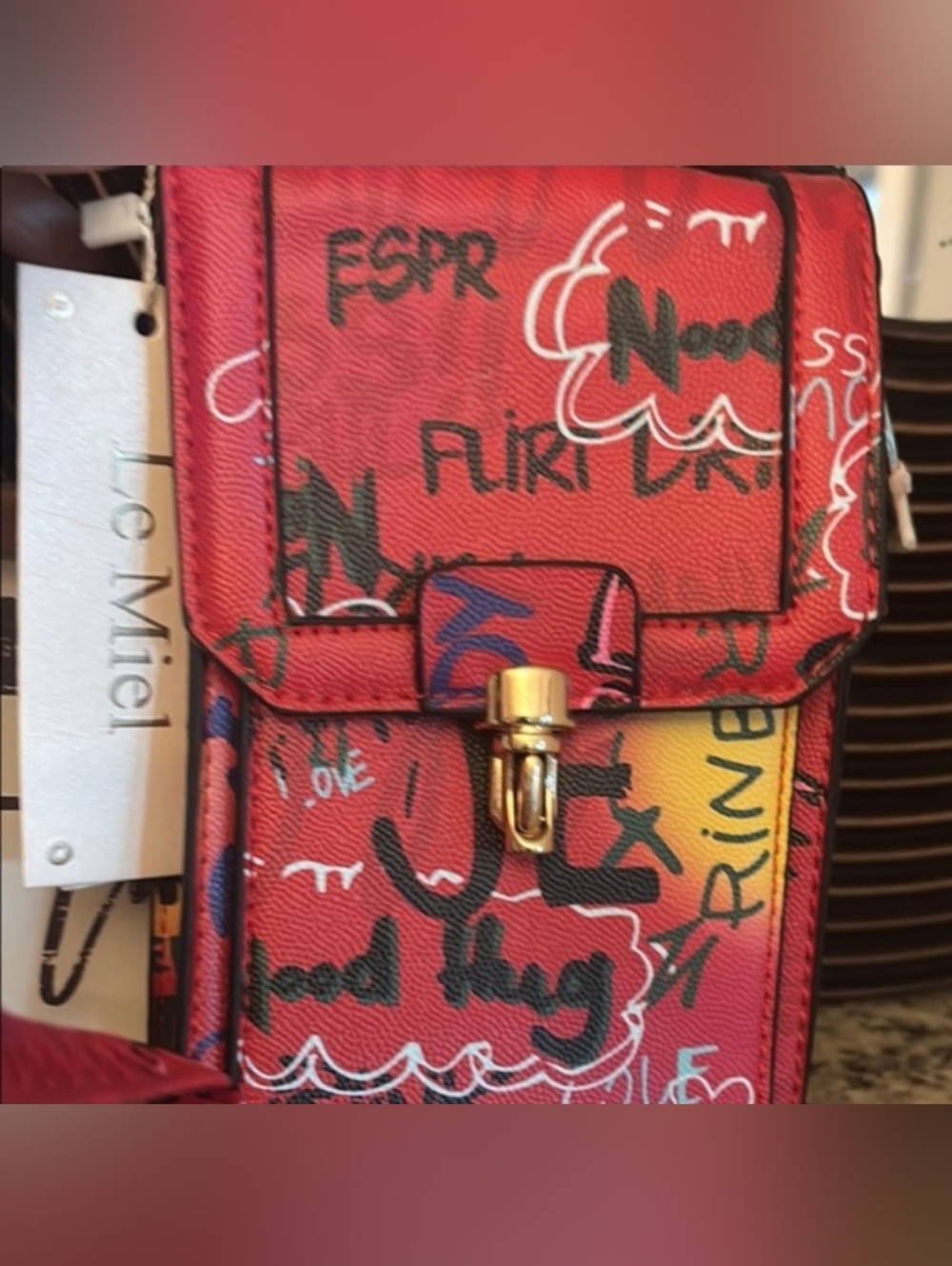Le Miel Red Graffiti Crossbody Bag